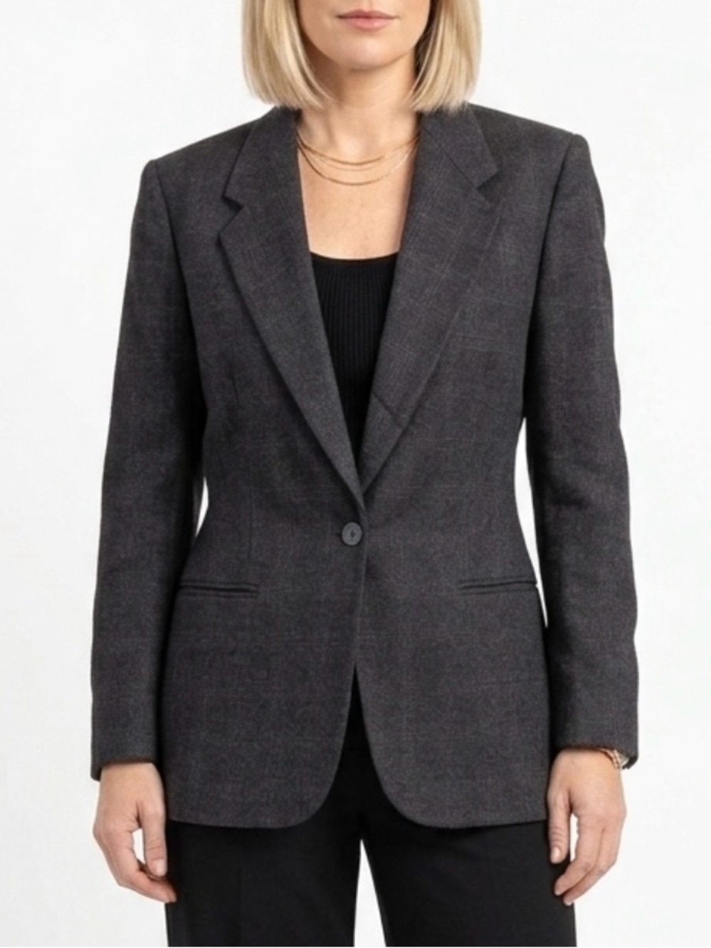 Nordstrom Lady Claridge Pure Wool Blazer Womens Size 10 Dark Grey Vintage Jacket